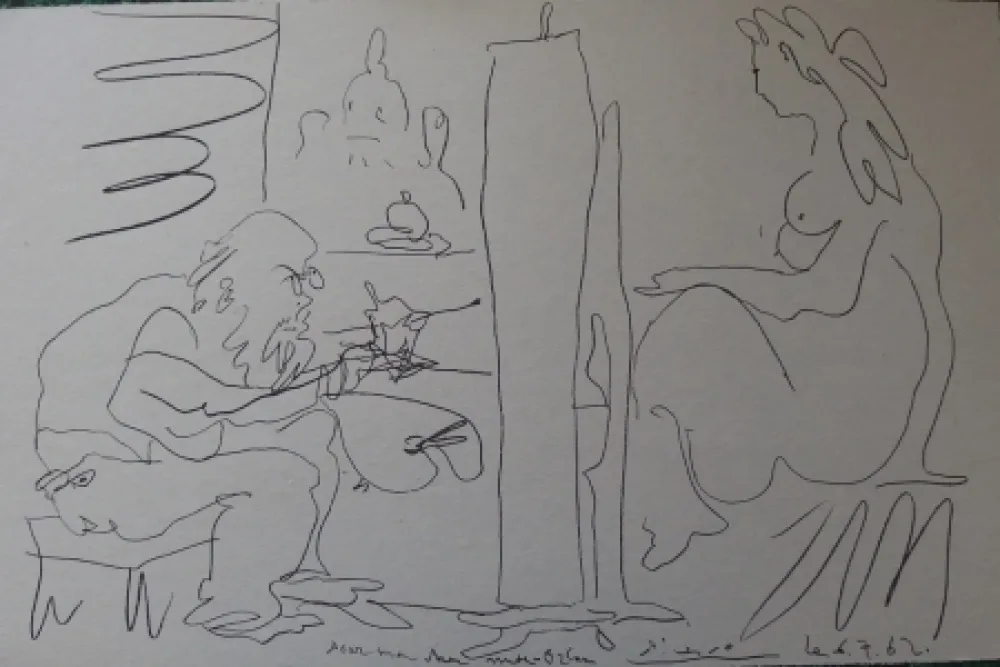 リトグラフ Picasso - Peintre et modèle dans l'atelier