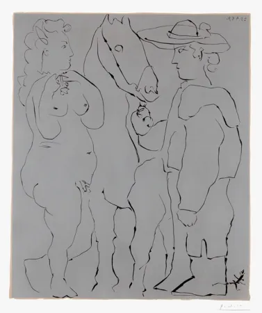 リノリウム彫版 Picasso - Picador Debout avec son Cheval et une Femme (Picador, Woman and Horse)