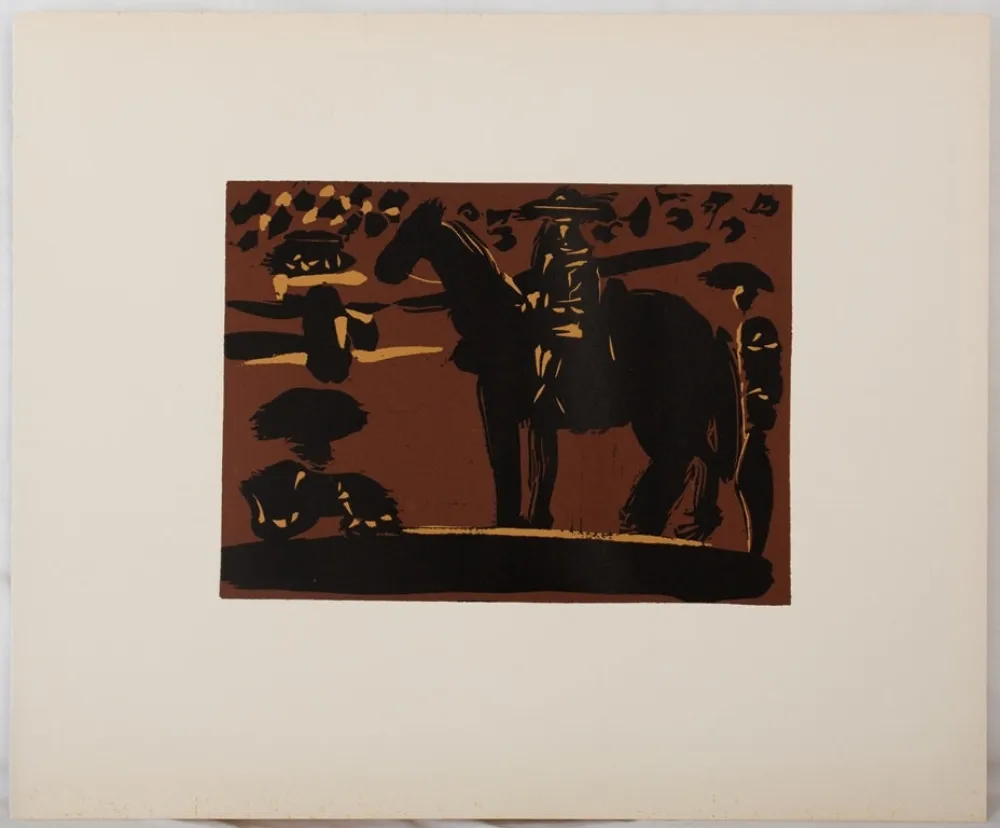 リノリウム彫版 Picasso - Picador entrant dans l'arène