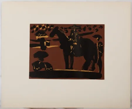 リノリウム彫版 Picasso - Picador entrant dans l'arène