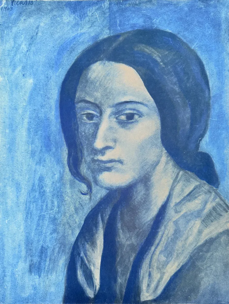 リトグラフ Picasso - Portrait mélancolique d'une femme en bleu