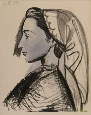 ステンシル Picasso - Portrait of Jacqueline in Profile - La flûte double