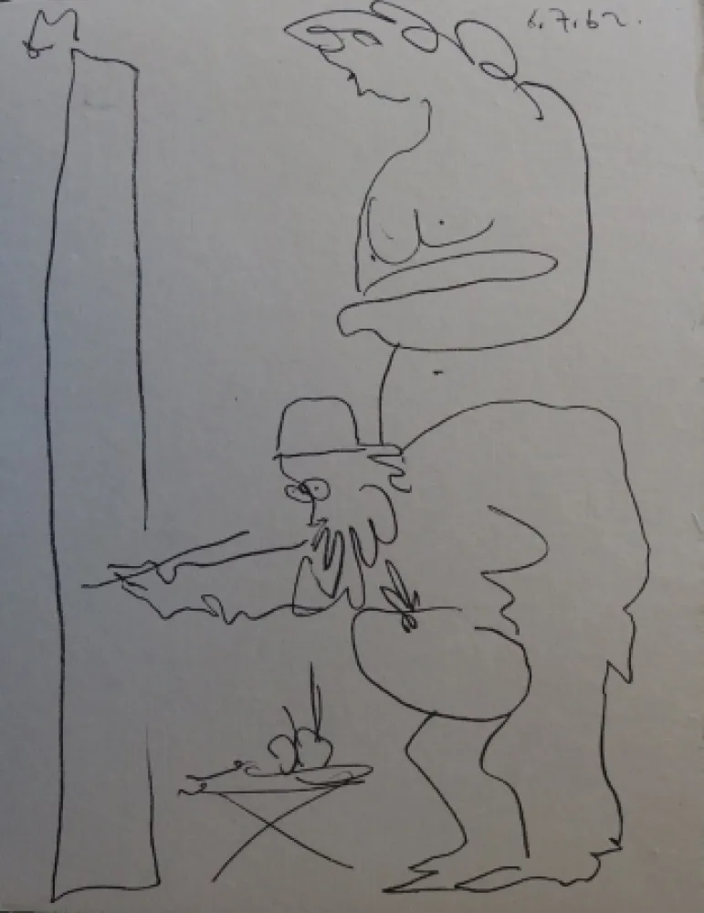 リトグラフ Picasso - Regards sur Paris - The painter and his model