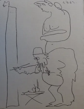 リトグラフ Picasso - Regards sur Paris - The painter and his model