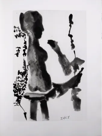アクチアント Picasso - Sculpteur devant sa sellette, avec un spectateur barbu, 1966 - A fantastic original etching (Aquatint) by the Master!