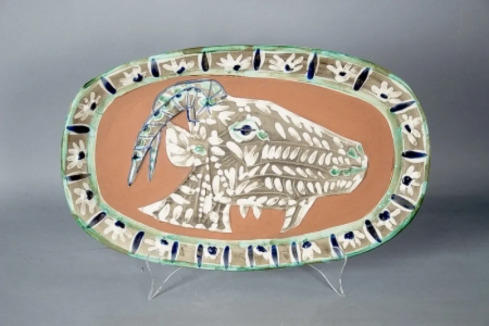 セラミック Picasso -  	Tete de chevre de profil (Goat's Head in Profile), 1952