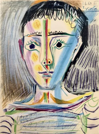 リトグラフ Picasso - Tête d'un jeune homme en face 