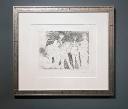 彫版 Picasso - Vieil homme pensant à sa jeunesse: garcon sur un cheval de cirque et femmes, Plate 15 from: La Série 347 (Old man thinking of his youth: boy on a circus horse and women, Plate 15 from: Series 347)