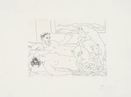 エッチング Picasso - ‚Vieux sculpteur avec femme, cheval luttant‘ La Suite Vollard