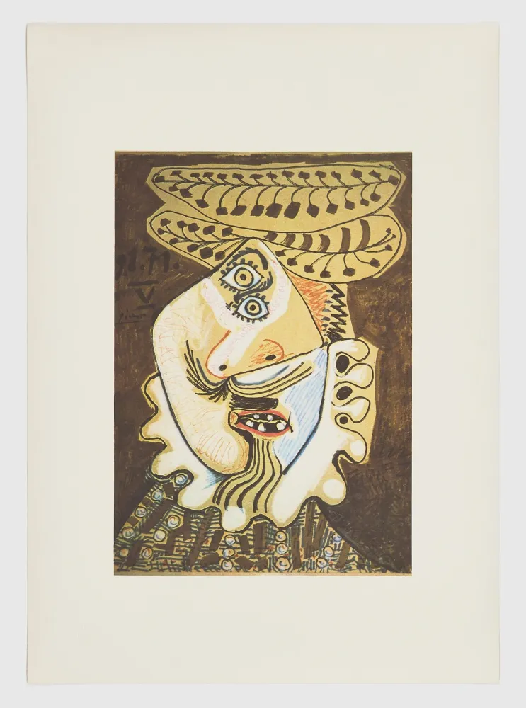 リトグラフ Picasso - Visage de bouffon