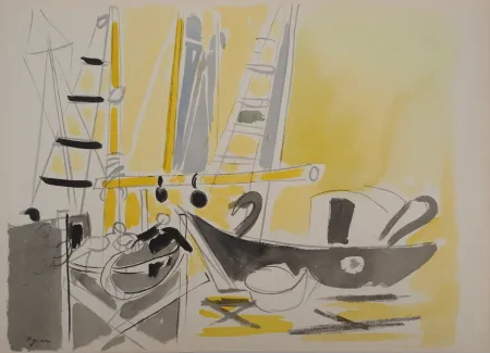 リトグラフ Pignon - Belgique, bateaux à Ostende