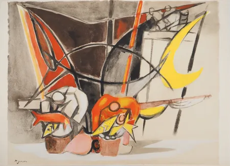 リトグラフ Pignon - Belgique, le marché aux poissons d'Ostende (La minque d'Ostende)