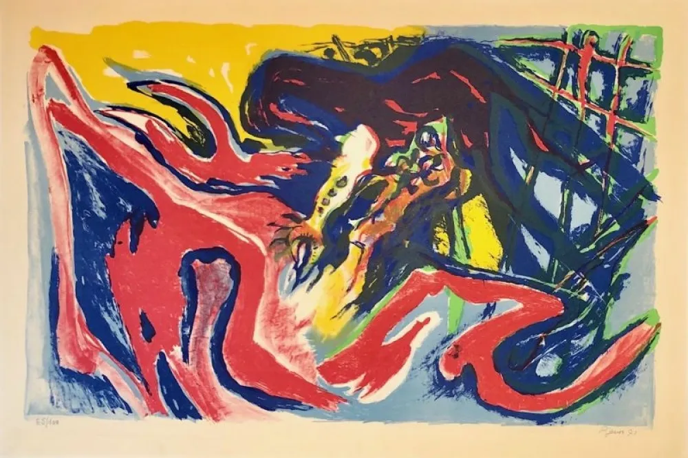 リトグラフ Pignon - Grand combat de coqs