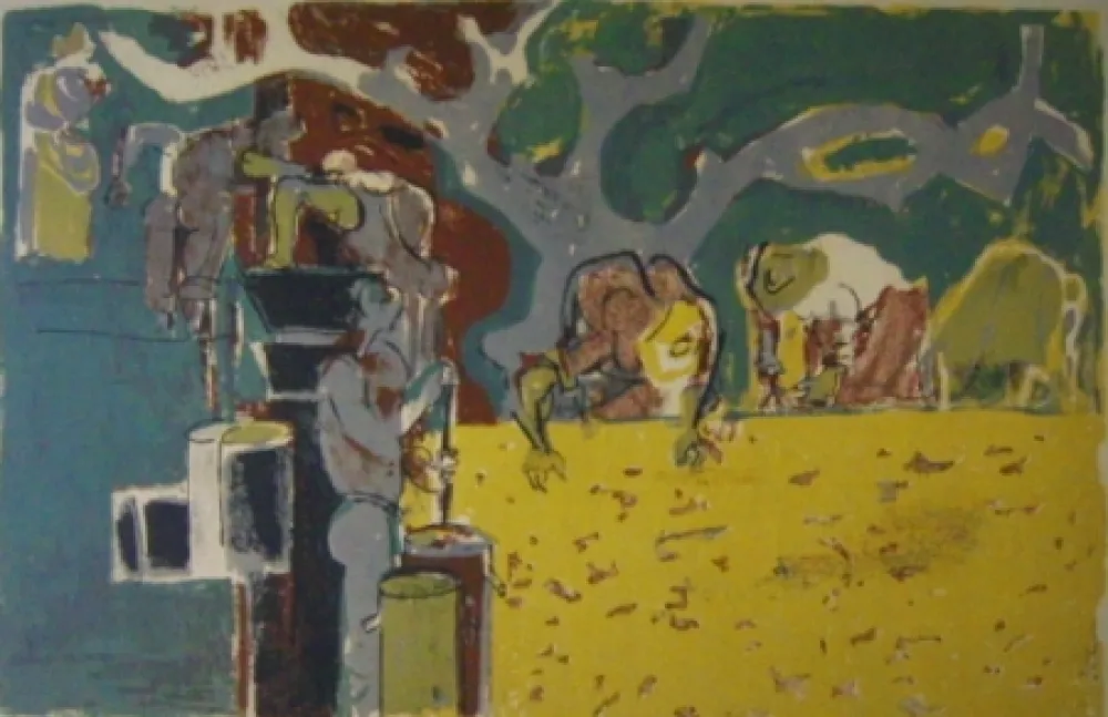 リトグラフ Pignon - Ramassage des olives ou vendanges