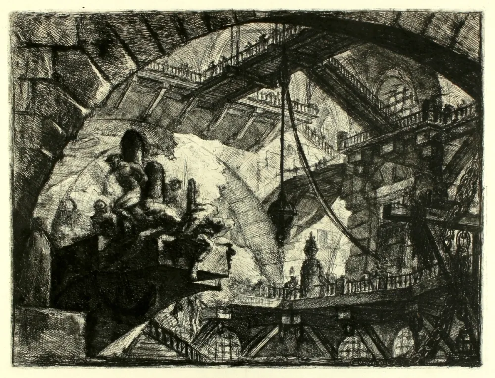 彫版 Piranesi - Prisoners on a projecting Platform (Carceri X)
