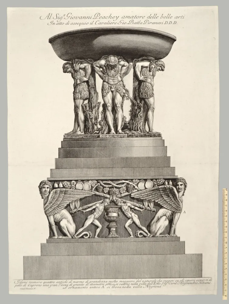 エッチング Piranesi - VASCA DI GRANITO SORRETTA DA QUATTRO FAUNI