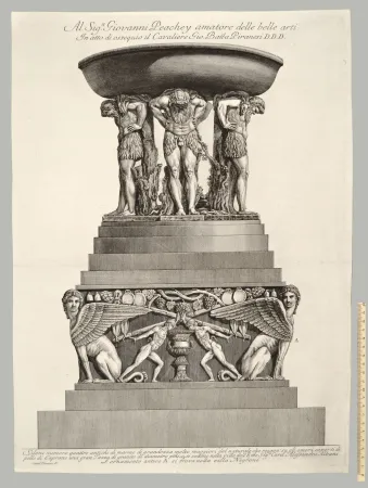 エッチング Piranesi - VASCA DI GRANITO SORRETTA DA QUATTRO FAUNI