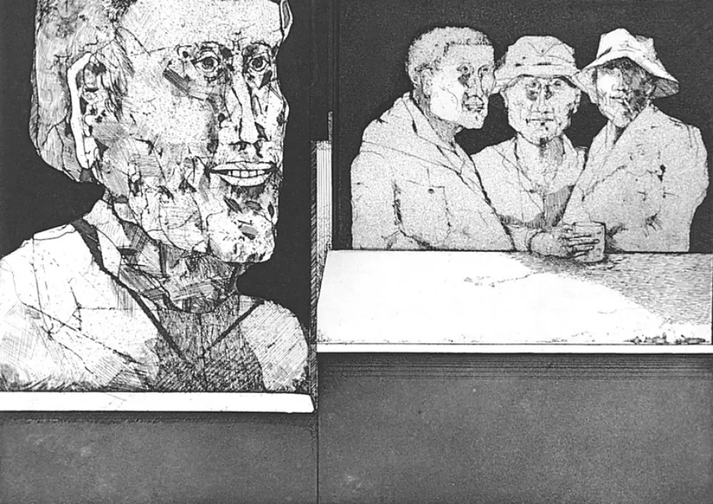 エッチング Plattner - Gli uomini bevono il vino del primo freddo