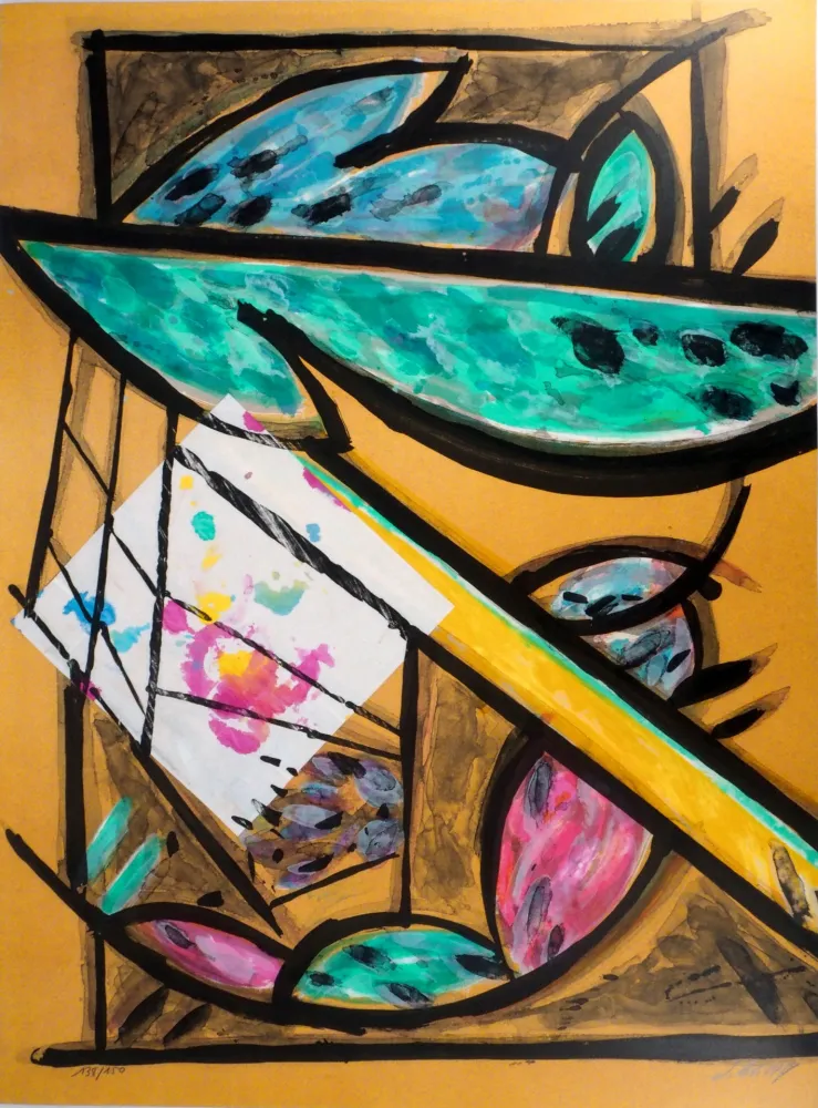 リトグラフ Poli - Perruches dans le jardin