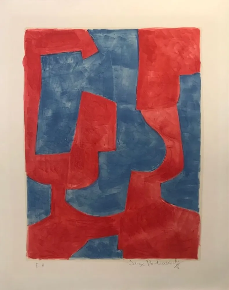 リトグラフ Poliakoff - Composition bleue et rouge L57 