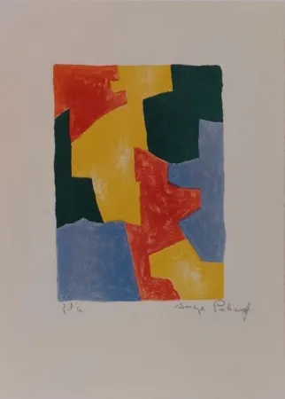 リトグラフ Poliakoff - Composition bleue, rouge, jaune et verte L40 