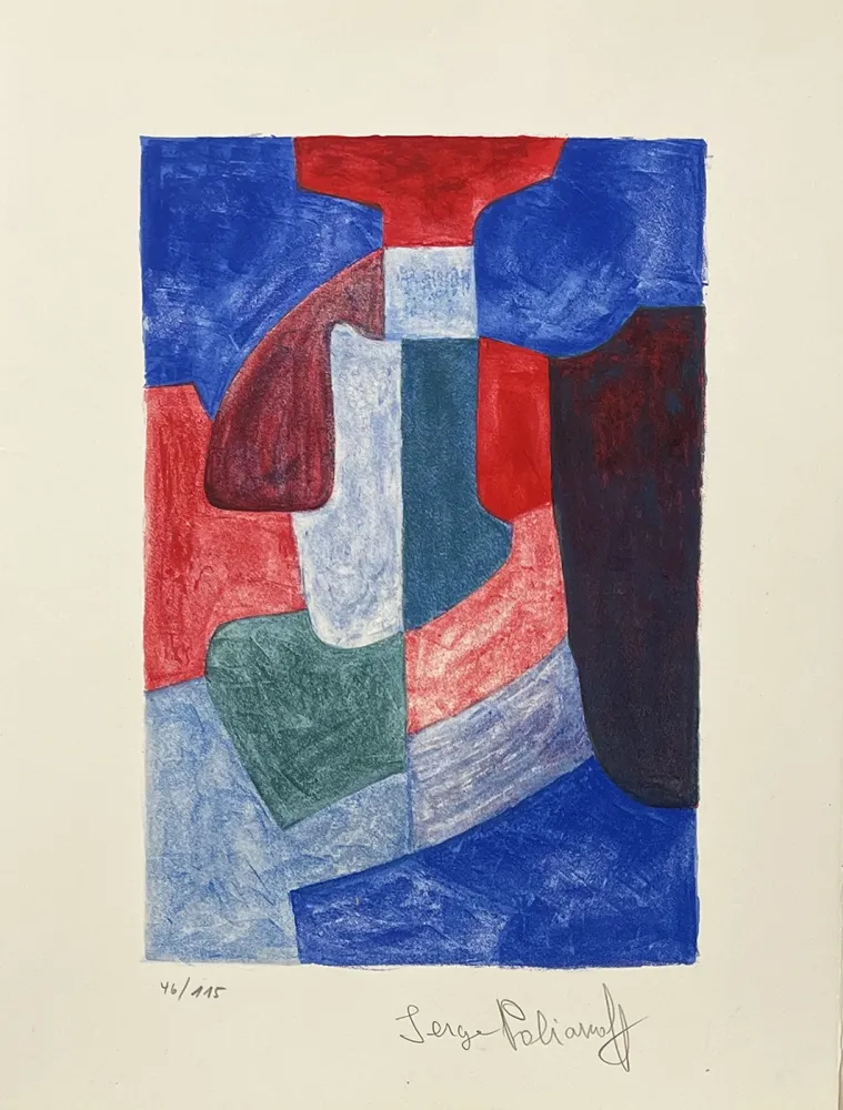 リトグラフ Poliakoff - Composition bleue, verte et rouge