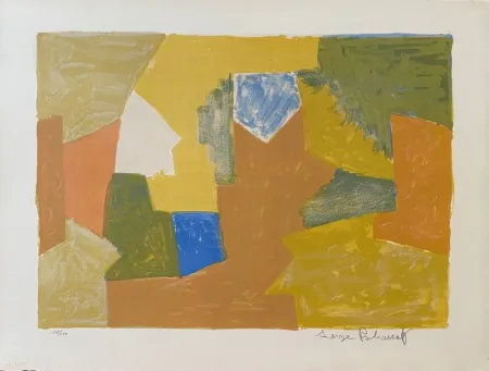 リトグラフ Poliakoff - Composition jaune, Orange et Verte L14 