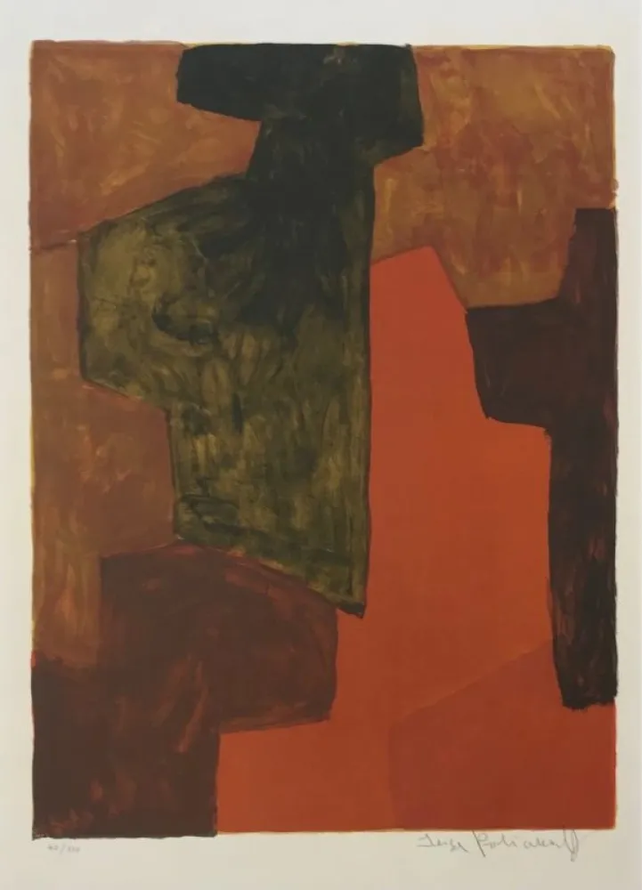 リトグラフ Poliakoff - Composition Orange et Verte L43 