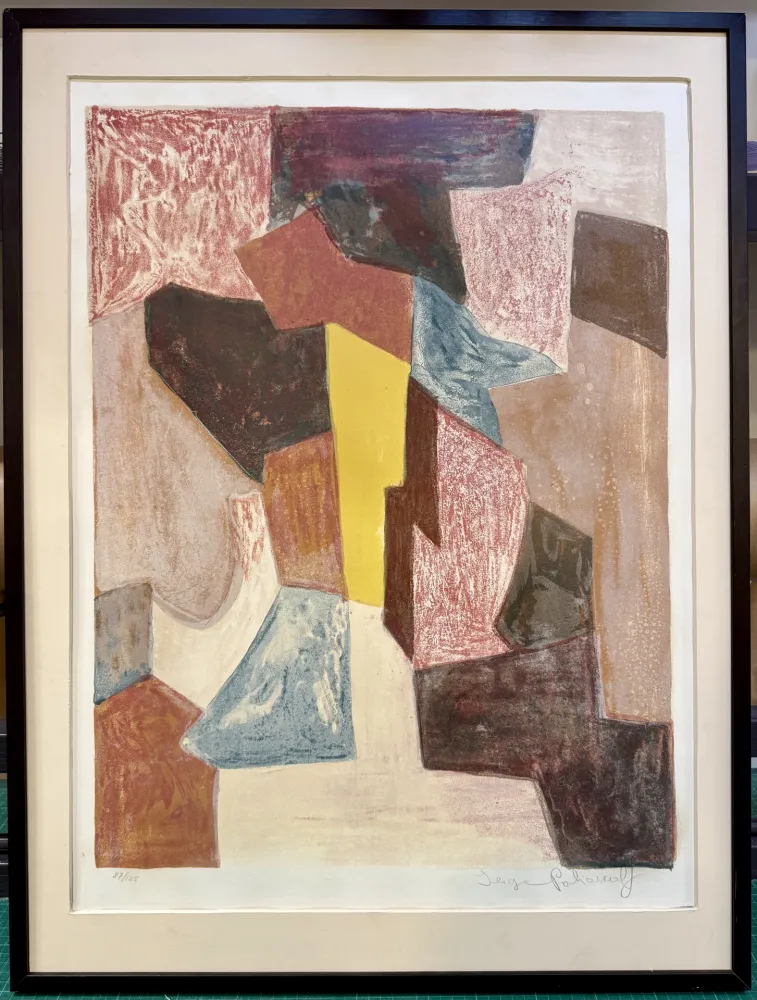 リトグラフ Poliakoff - Composition rouge, carmin et jaune, 1958