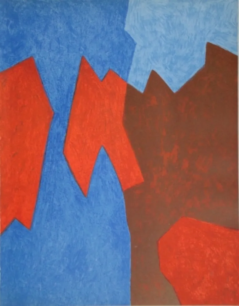 リトグラフ Poliakoff - Composition rouge et bleue