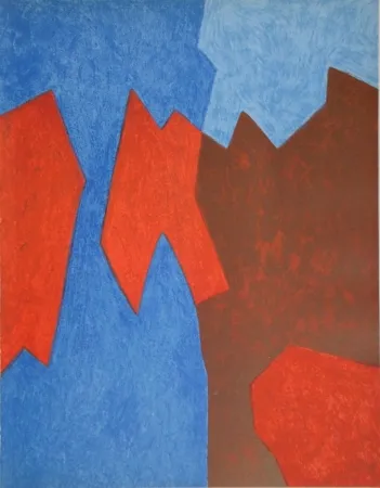 リトグラフ Poliakoff - Composition rouge et bleue