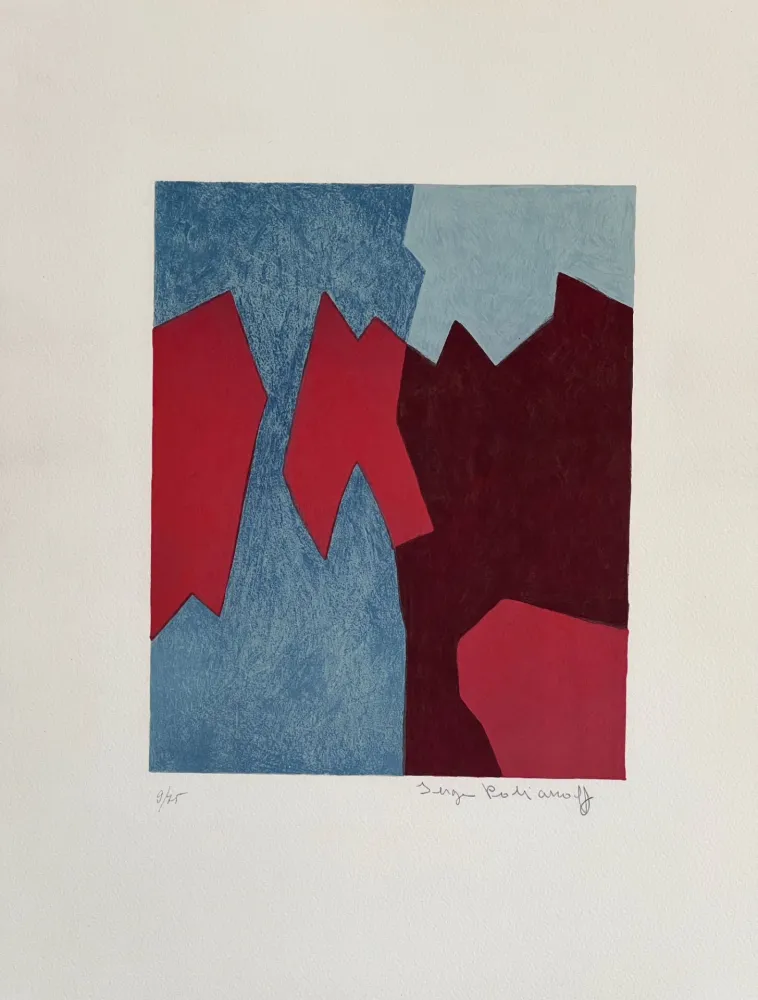 リトグラフ Poliakoff - Composition rouge et bleue L68 