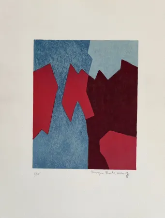 リトグラフ Poliakoff - Composition rouge et bleue L68 