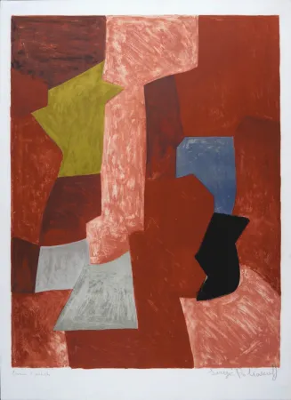 リトグラフ Poliakoff - Composition rouge, jaune et bleue, 1957 - Hand-signed!