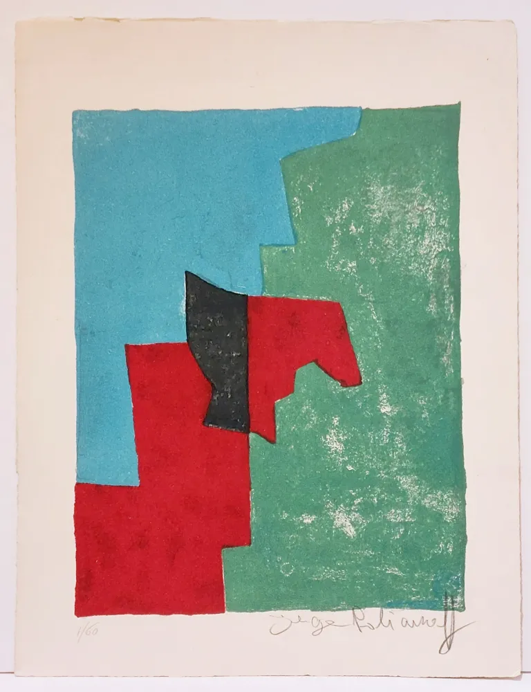 リトグラフ Poliakoff - Composition rouge, verte et bleue L32 