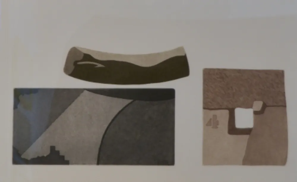 エッチングと　アクチアント Pomodoro - Composizione con tre forme in nero