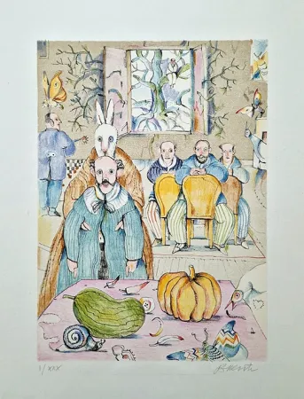 リトグラフ Possenti - Interno con zucca