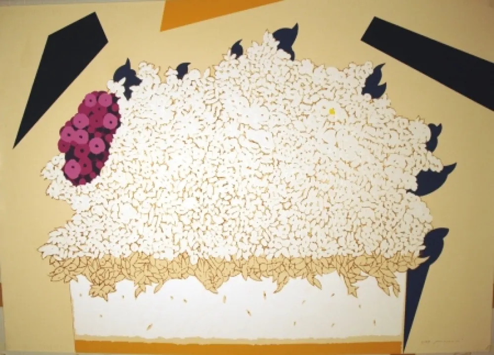 シルクスクリーン Pozzati - Fiori bianchi