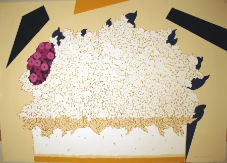 シルクスクリーン Pozzati - Fiori bianchi