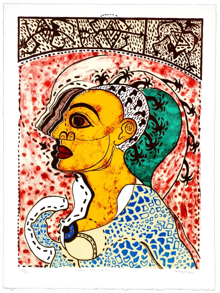 リトグラフ Radhamès - Cabeza llena de palmas