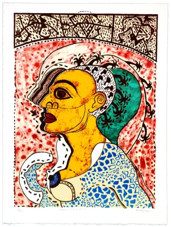 リトグラフ Radhamès - Cabeza llena de palmas