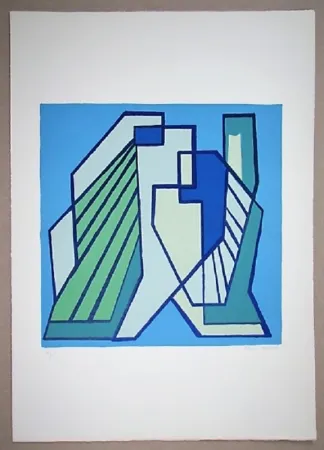 リトグラフ Radice - Compositione astratta blu verde