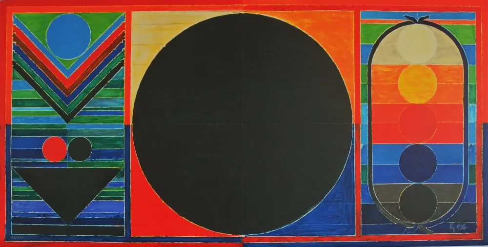 リトグラフ Raza - Tree, Bindu and Five Elements