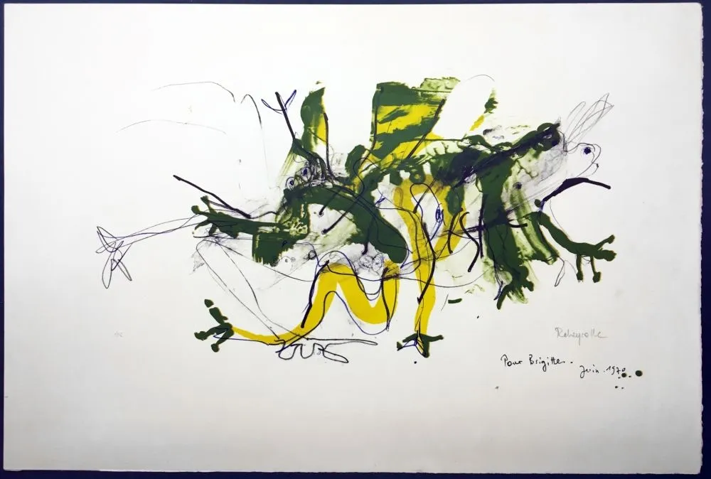 リトグラフ Rebeyrolle - GRENOUILLES. Lithographie signéeet dédicacée (1970).