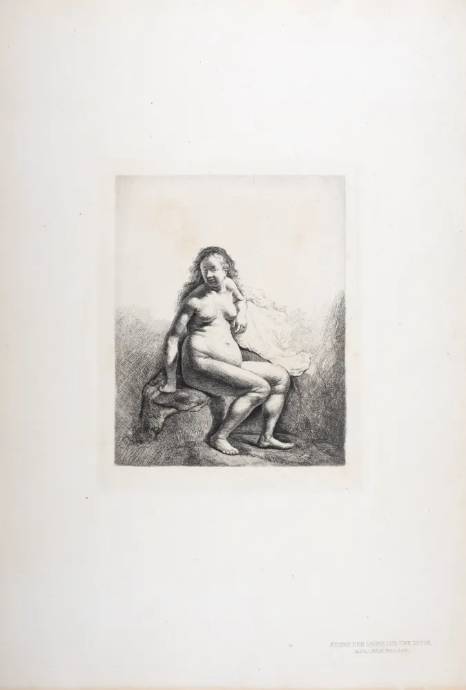 輪転グラビア印刷 Rembrandt - Femme nue assise sur une butte