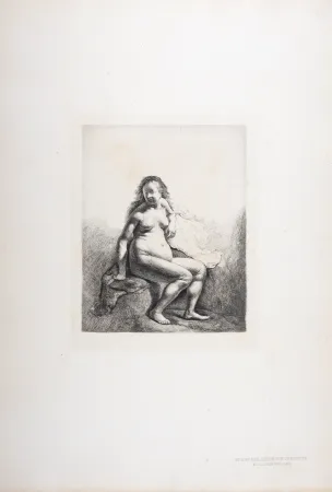 輪転グラビア印刷 Rembrandt - Femme nue assise sur une butte