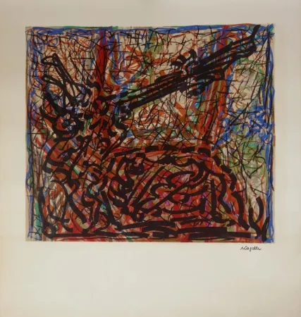 リトグラフ Riopelle - ANIMAL COUCHÉ. Lithographie originale signée du cachet (1972).