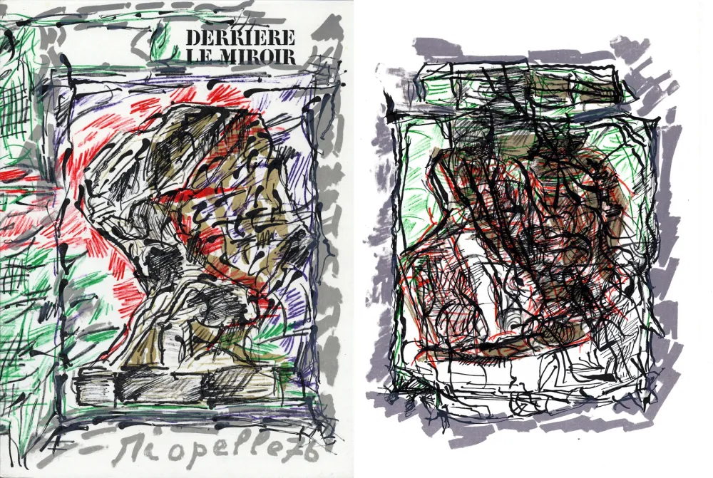 挿絵入り本 Riopelle - Derrière le Miroir n° 218. RIOPELLE. 4 LITHOGRAPHIES ORIGINALES. Mars 1976.