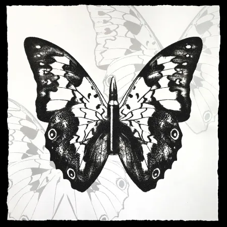 シルクスクリーン Robierb - Black Butterfly on White