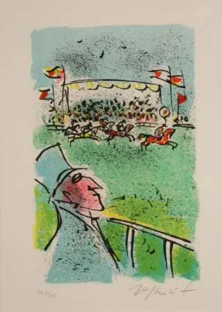 リトグラフ Rognoni - SPETTATORE ALL'IPPODROMO